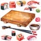 Japanese food set of rolls and sushi, board and chopsticks watercolor