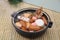 A Japanese food of stewed ingredients called `oden`