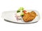 Japanese food style, Top view of sliced Pork Cutlet with vegetable salad.