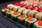 Japanese food, sushi restaurant. Great assortment of tasty multi