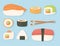 japanese food traditional fresh sushi and chopsticks design