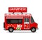 Japanese food truck on a white isolated background. Modern delicious commercial food truck vehicle.Vector illustration.