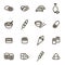 Japanese Foods Black Thin Line Icons Set. Vector