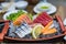 Japanese foods sashimi raw sliced fish, Japan of raw fresh fish fillet sashimi  , Assorted Japanese sashimi.
