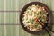 Japanese fried rice with egg and peas top view horizontal