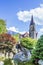 Japanese Garden of Friendship in Interlaken. View of the Church