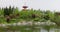 Japanese garden in Krasnodar Galitsky park. Traditional asian park with pond