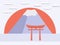 Japanese gate. Japanese mountain. Symbol of Japan in a flat style.