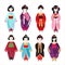 Japanese Geisha in kimono vector flat illustration