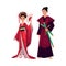 Japanese geisha and samurai in traditional kimono, symbols of Japan