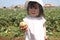 Japanese girl digging potato