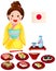 Japanese girl with set of japanese food