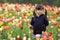 Japanese girl and tulips