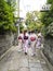 Japanese girls in kimono walking in Kyoto