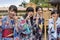 Japanese girls posing Jishu-jinja shrine Kyoto