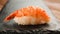 Japanese healthy food. Shrimp sushi nigiri closeup