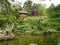Japanese house and garden with lake