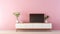 Japanese-inspired Minimalist Tv Stand Against Pink Wall