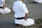 Japanese karate martial arts training at the beach