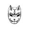 Japanese Kitsune fox mask. Vintage vector hatching