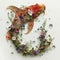 Japanese koi carp made from wildflowers on a white background. Romantic illustration of Japanese fish carps concept of lightness,