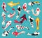 Japanese koi carps. Oriental koi fish, china asian fishery, colorful floating fish. Chinese traditional bright koi fish