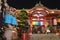 Japanese Komainu lion-dogs guarding the entrance of the Buddhist Tokudaiji temple in the Ameyoko