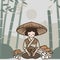 Japanese lady pray mushroom bamboo forest vector design illustration