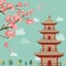 Japanese landscape theme, sakura flowers,