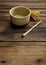 Japanese maccha green tea on wood plank
