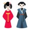 Japanese man and woman folk art maiden character vector.