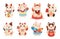 Japanese maneki cats. Asian lucky figurines, cute animals with raised paw, national tradition and culture symbol, funny