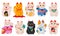 Japanese maneki neko cats. Cartoon lucky japan traditional cat toys, kawaii oriental fortune symbol animal vector