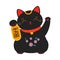 Japanese Maneki Neko, Japanese Symbol of Good Luck and Wealth, Traditional Black Lucky Cat Doll Cartoon Style Vector