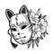 Japanese mask fox with flowers.