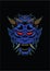 Japanese mask of kabuki. blue devil face illustration.head of monster