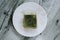 Japanese Matcha Cake on a white plate