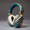 Japanese Modern Blue And Gold Patterned Headphones With Fine Lines And Intricate Details