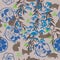 Japanese Mon bamboo Fuji rabbit brown blue fabric seamless pattern