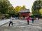 Japanese morning workout session at Nezu Shrine in Tokyo