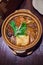 Japanese nabemono hotpot dish of seafood, tofu and vegetable boiled in water served with dipping sauce, known as Shabu-shabu. Cook