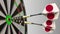 Japanese national achievement. Flags of Japan on darts hitting bullseye. Conceptual 3D rendering