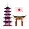 Japanese national flag, pagoda and torii gate