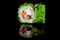 Japanese national popular cuisine. Sushi, rice and fish. Tasty, beautifully served food in a restaurant, cafe, with elements of t