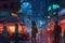Japanese neon city in synthwave style. cyberpunk futuristic. Neural network AI generated