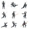 Japanese Ninja Assassin In Full Black Costume Performing Ninjitsu Martial Arts Postures With Different Weapons Series Of