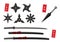 Japanese ninja / samurai weapons illustration set