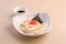 Japanese noodle of Hakata Mentai Mayo Udon with soyal sauce on w