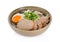 Japanese noodles, Udon with chicken and boiled egg in soybean pa