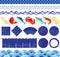 Japanese ocean wave icons and fish illustrations.